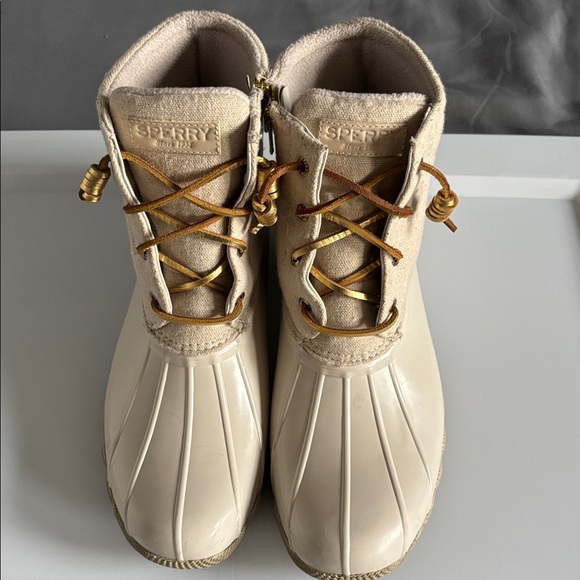 Sperry Shoes - Sperry Duck Boots Womens Sz 10 Beige Canvas Rubber Rain/Snow Lace Up Waterproof